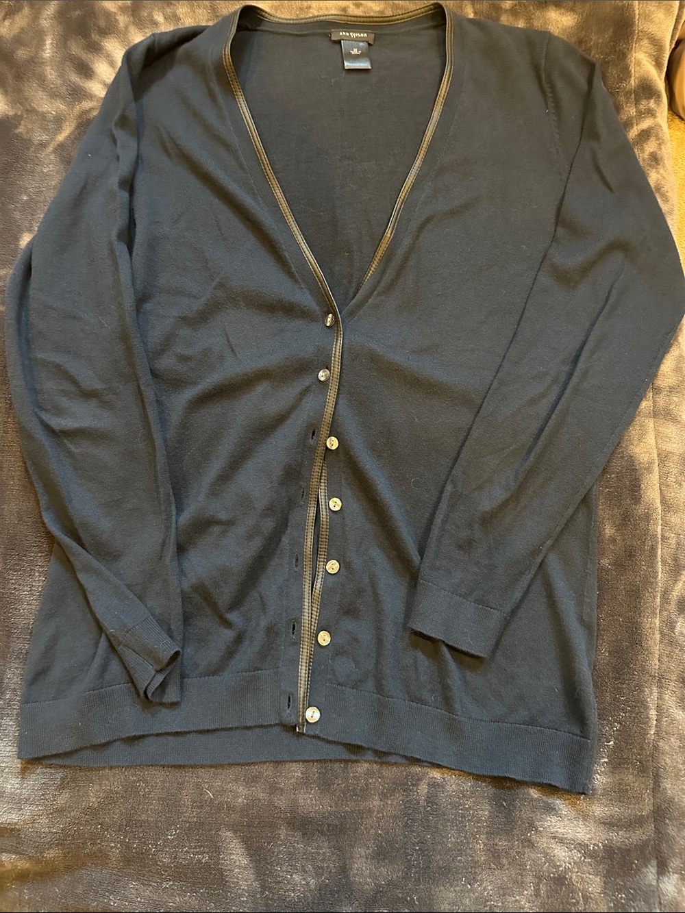 Ann Taylor Factory Navy Button-Front V-Neck Cardigan